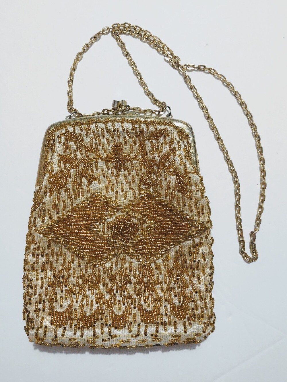 Vtg Walborg Gold Glass Beaded Purse 60's